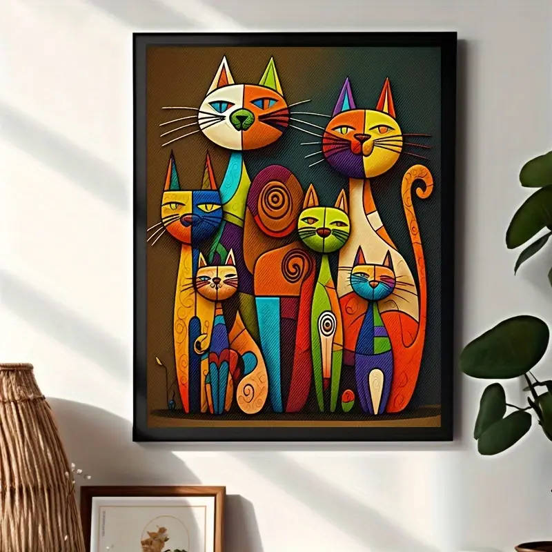 1pc Colorful Abstract Cat Canvas Art Frameless 30.48x40.64cm Vibrant Rainbow Cartoon Animal Wall Dec