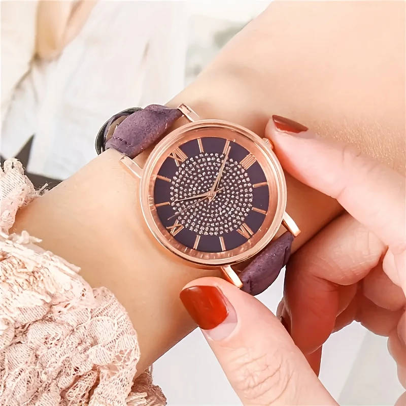1pc Stylish And Versatile Casual Women'S Faux Leather Watch with a Starry Design Perfect for Elegant