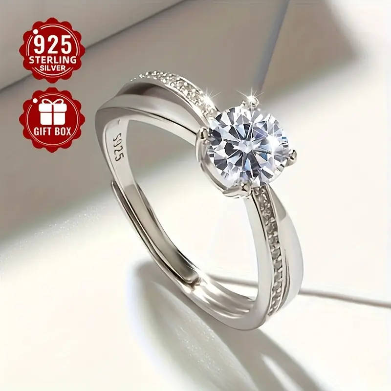 Adjustable 925 Silver Ring, featuring synthetic cubic Synthetic Zirconia stones