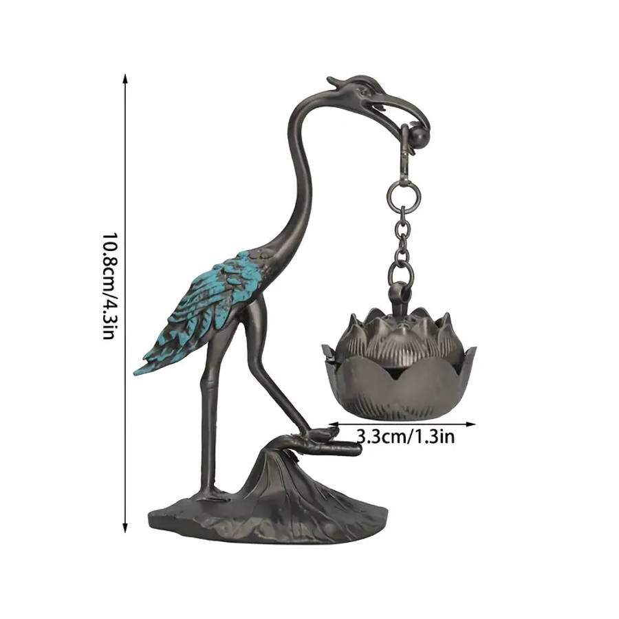 1 Elegant Metal Crane And Lotus Incense Burner