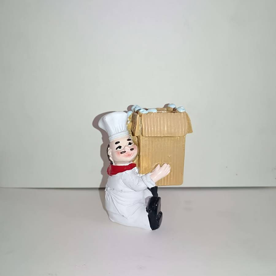 1pc Chef Figurine Kitchen Decor Resin Craft with Red White Striped Apron Black Pants Hat