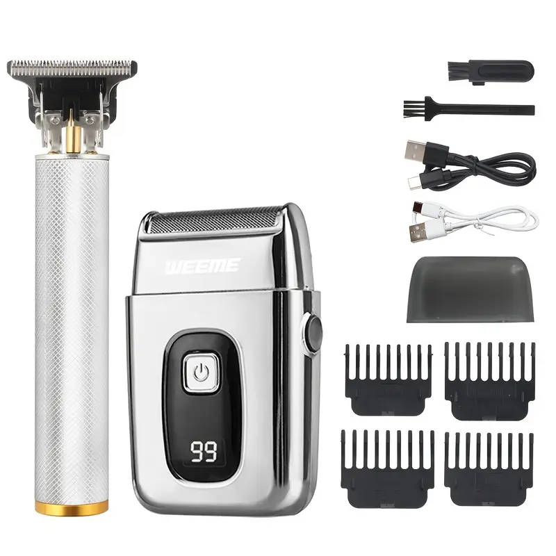 2pcs Professional Cordless Hair Cutting And Shaving Set USB Rechargeable Men'S Hair Clipper Portable