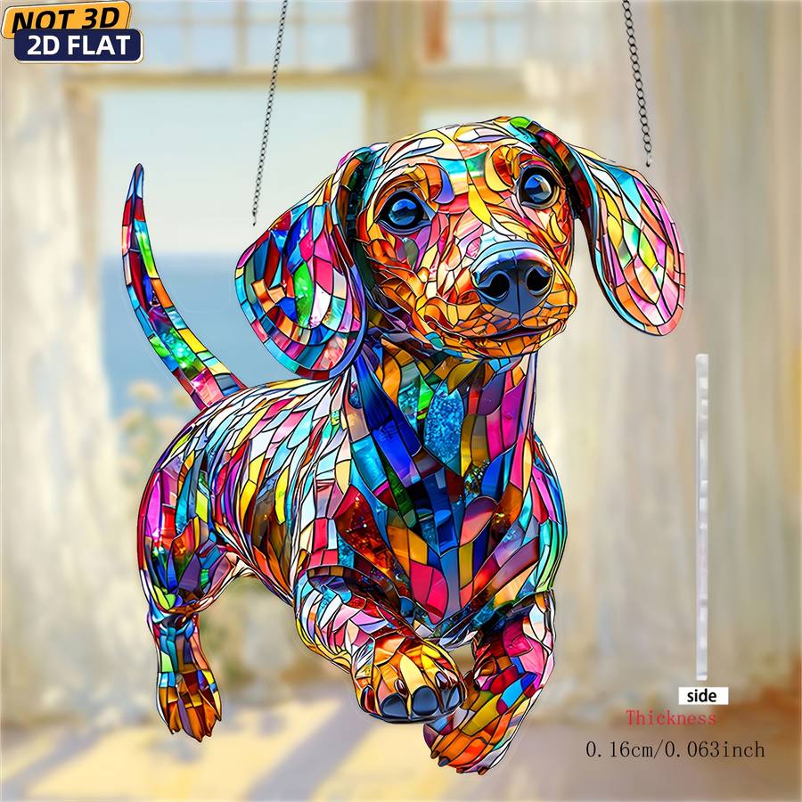 2D Flat Dachshund Sunshine Catcher 20.32Cm X 17.02Cm Acrylic Colorful Plastic W
