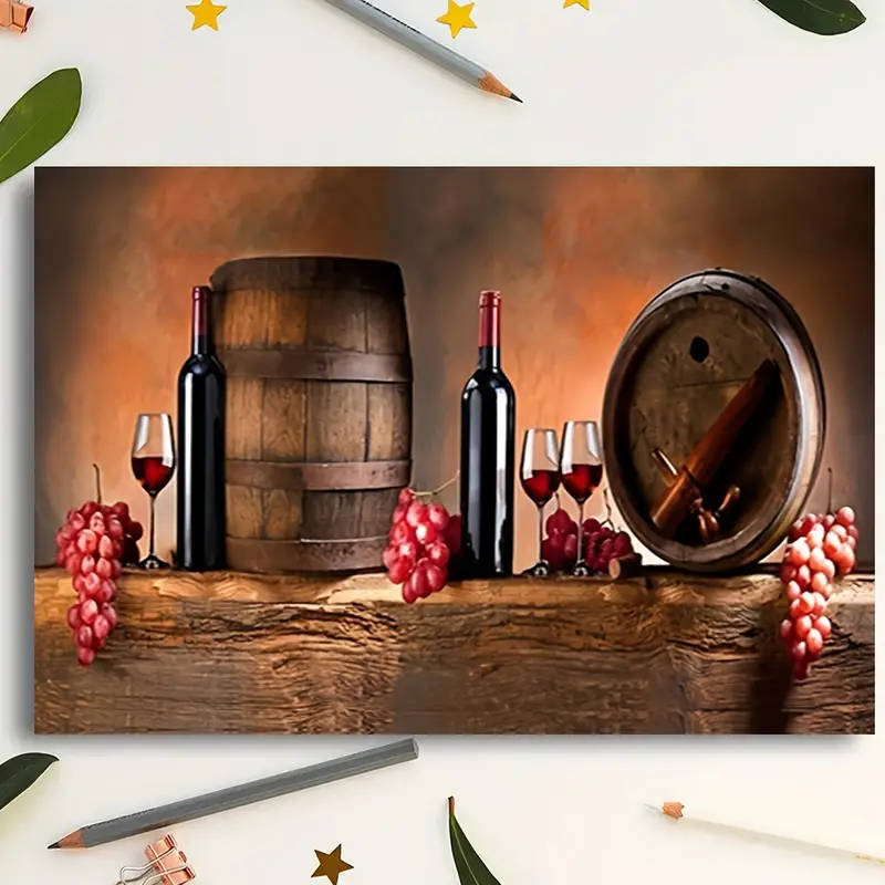 1pc Elegant Grape Barrel Wine Glasses Canvas Art Print 30.48x45.72 cm Frameless Soft Canvas Wall Dec