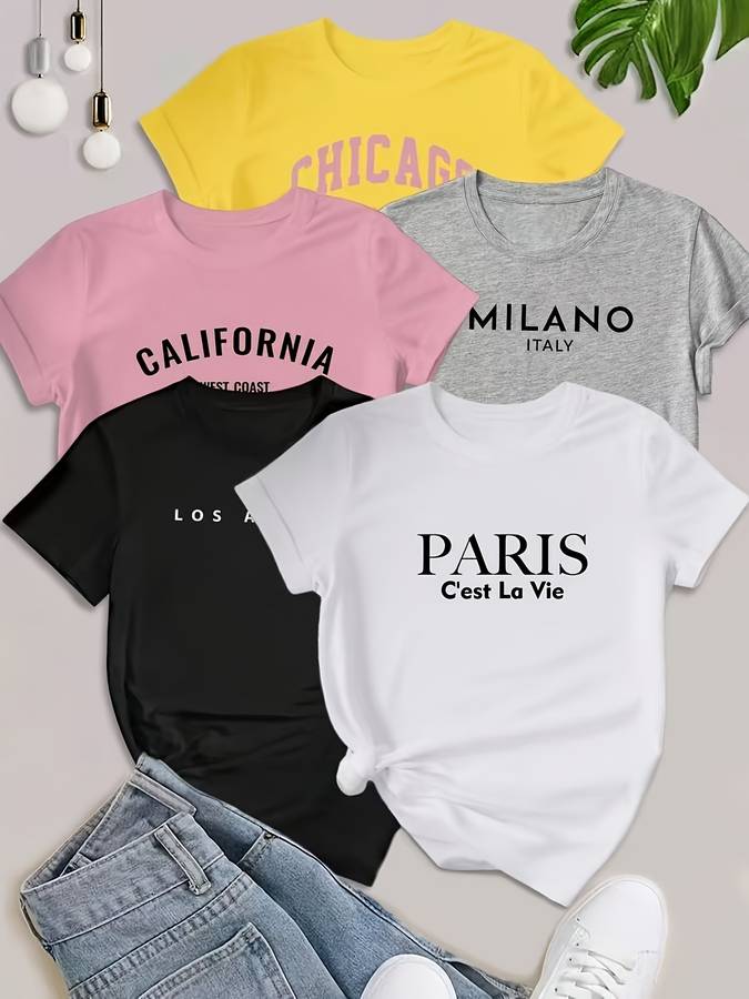 Womens T Shirt Color Black White Pink Grey Yellow Size3Xl