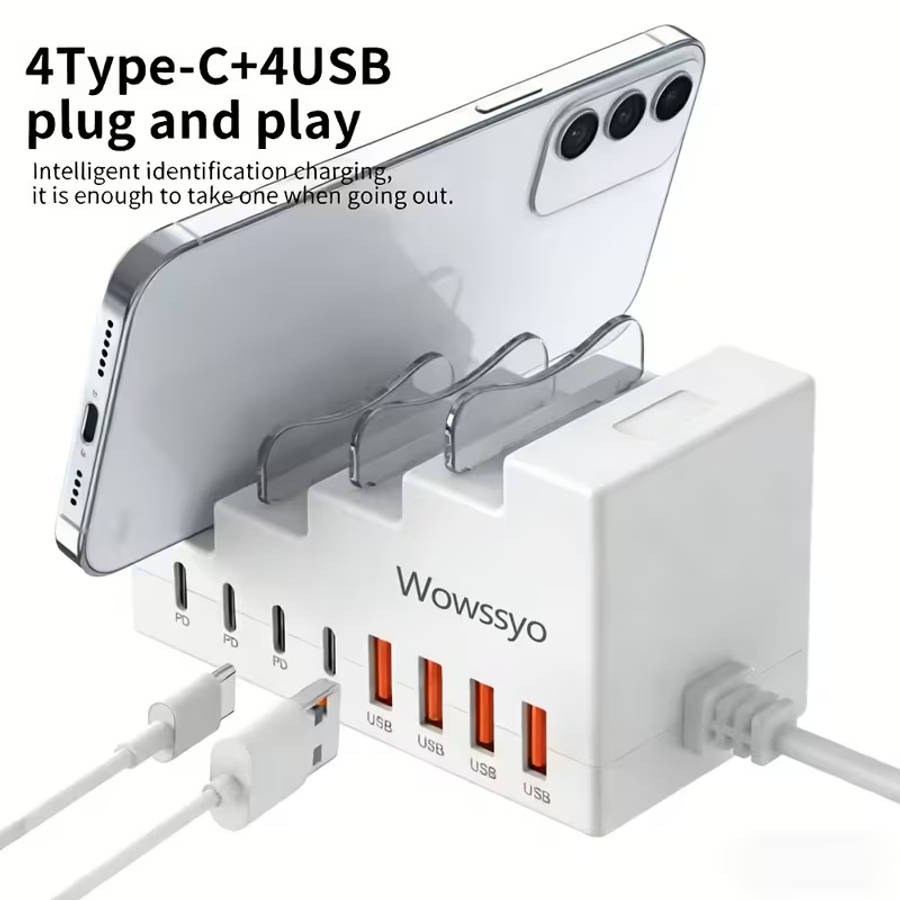 8 In 1 66W Fast Charging Station 4 USB Ports 4 Type-C PD Fast Charging Ports