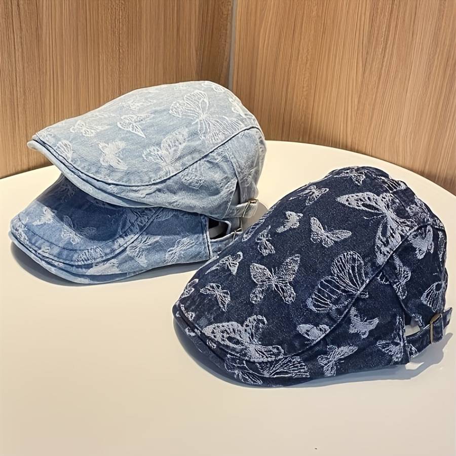 Vintage Butterfly Denim Beret