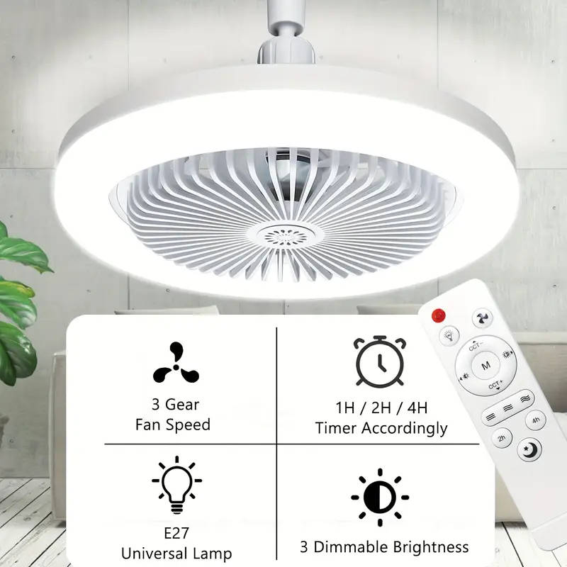 2-in-1 Multifunctional Ceiling Fan with Light, LED Fan Light, 25.4 cm Diameter, Color Matching