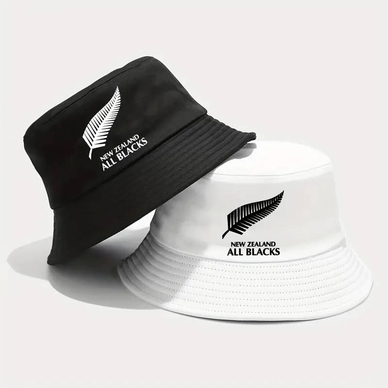 1pc New Zealand All Blacks Printed Bucket Hat Breathable Sun Hat Unisex Outdoor Vacation Travel Fold