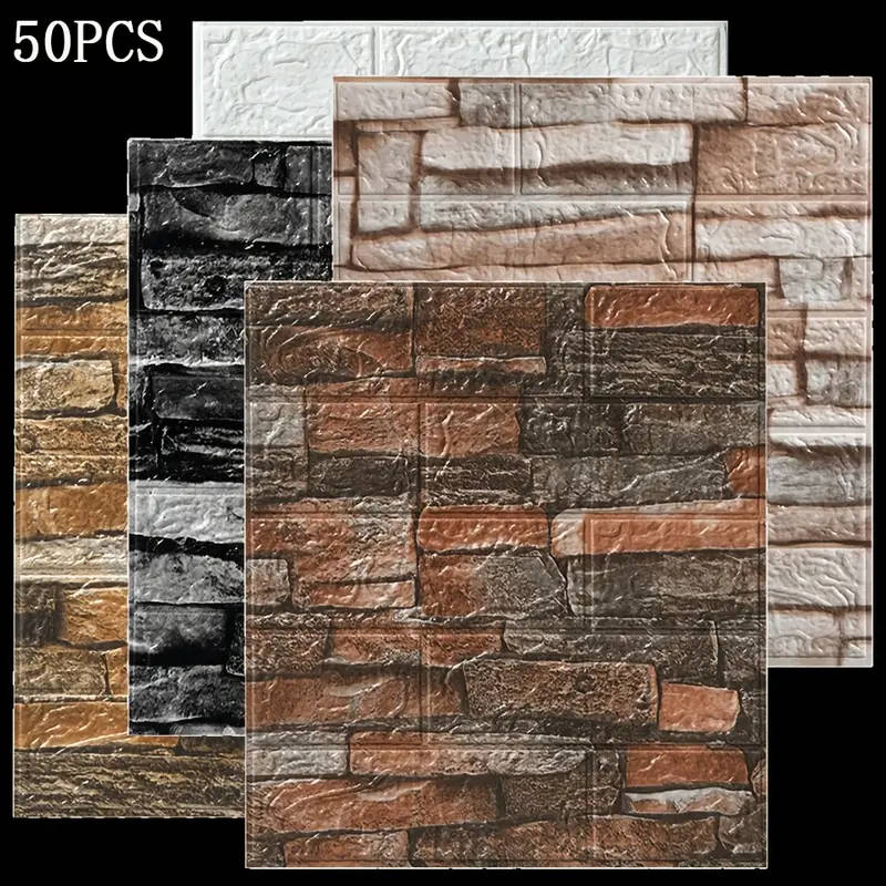 50pcs Brick Texture Self-Adhesive 3D Wall Stickers