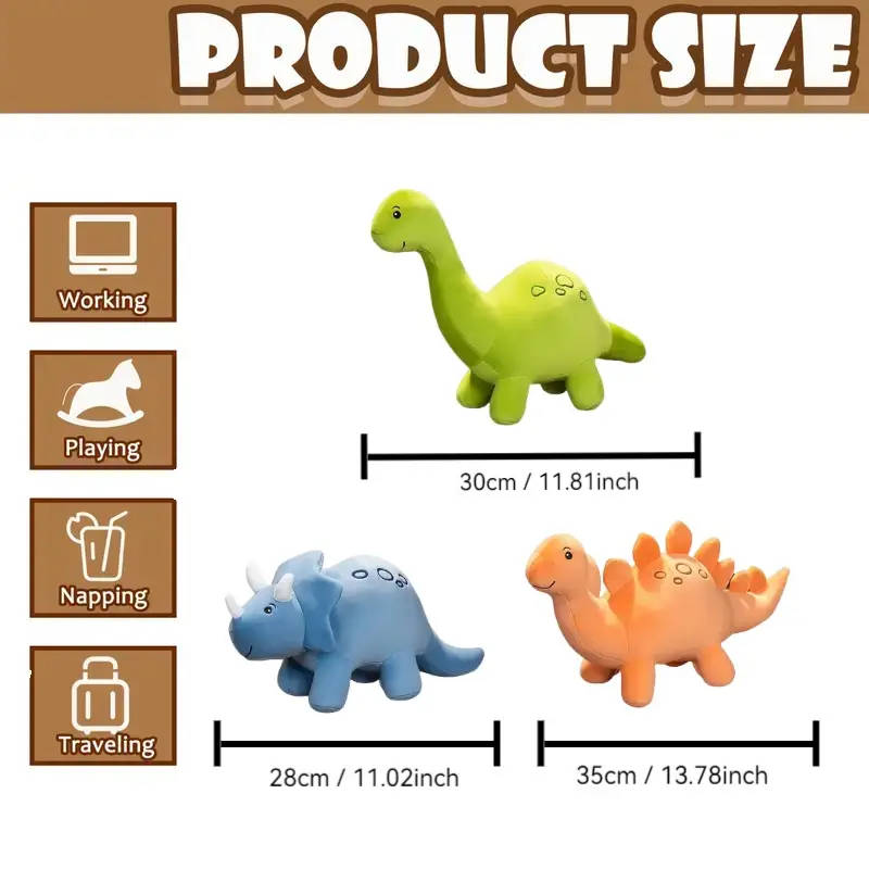 3 Cute Dinosaur Plush Toys