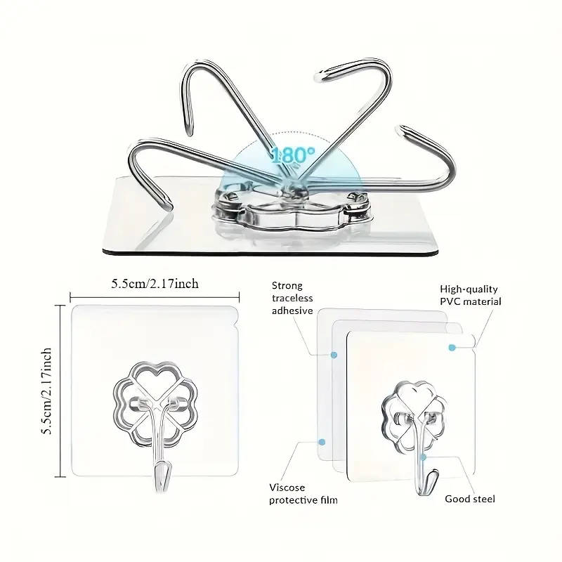 10 Piece Wall Hooks - Casual Style Plastic Utility Hook Set for Keys Hats Towels Easy to Install