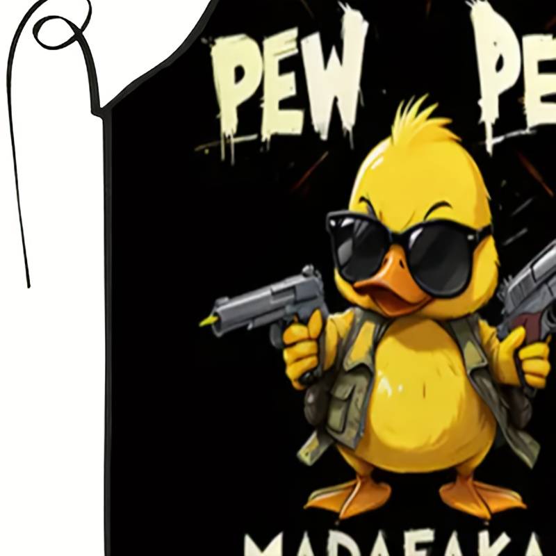 1pc One Men's Kitchen Apron with "PEW PEW" Letters and Cool Duck Pattern Humorous Style Kitc