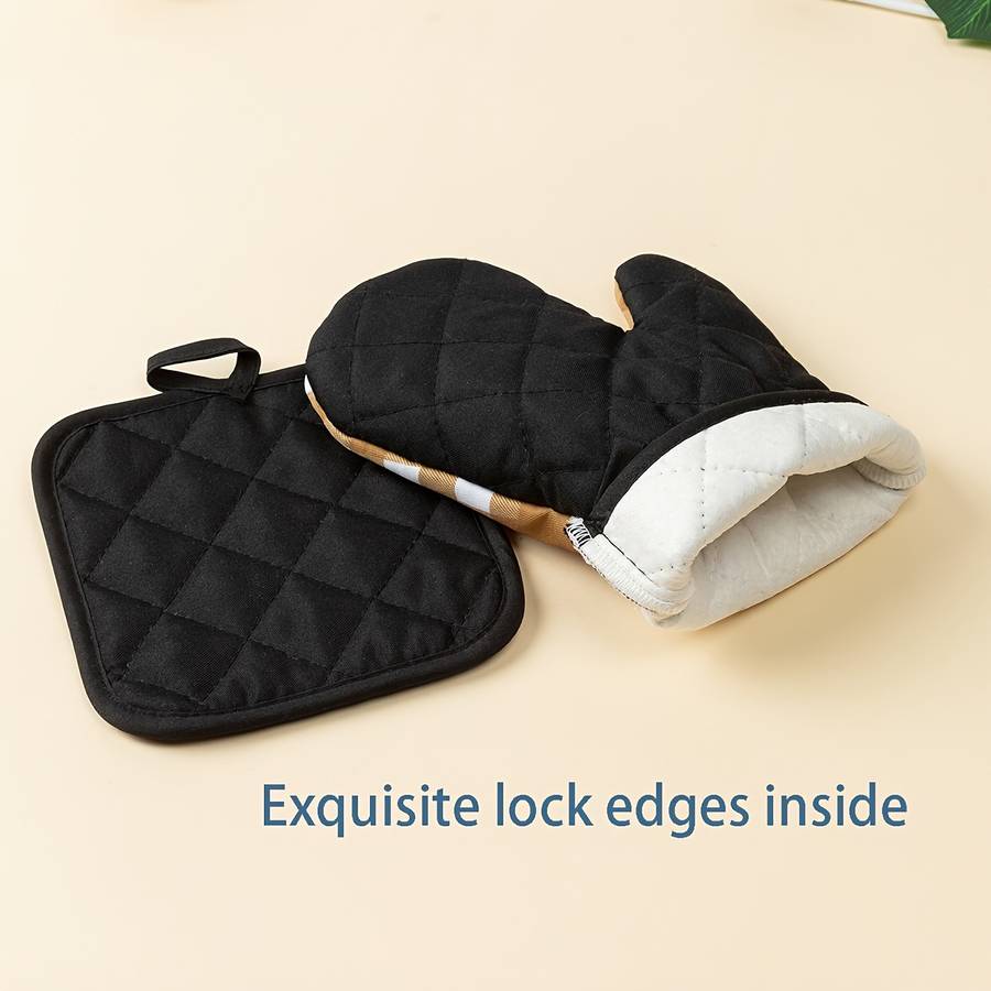 2pcs Ramadan Themed Oven Mitts Set Polyester 100% Heat Resistant Kitchen Baking Gloves and Pot