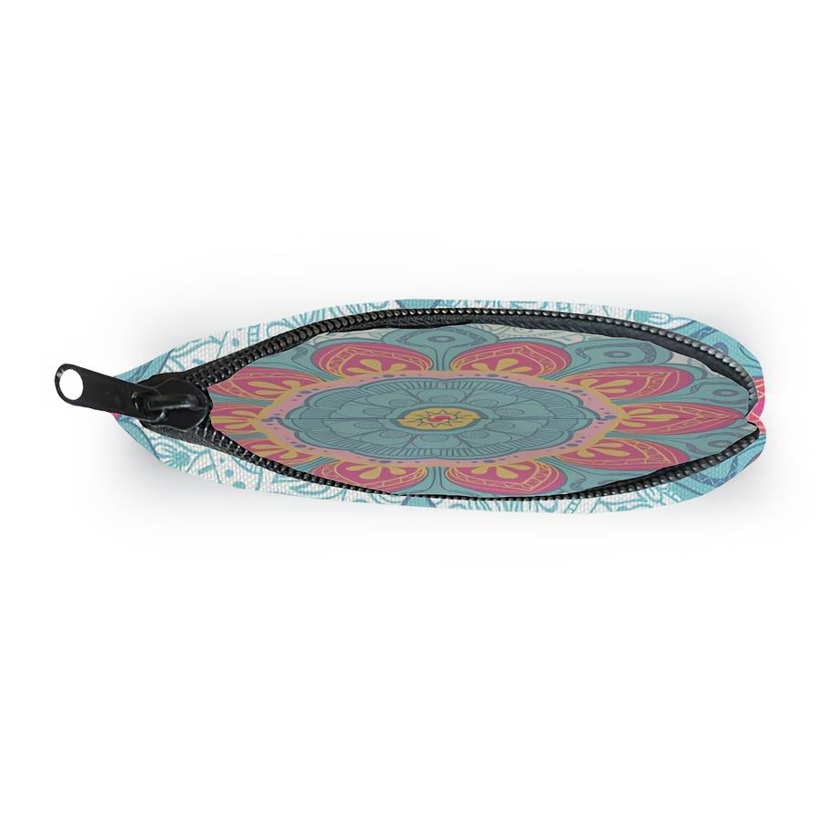 1pc Stylish Mandala Print Zipper Pouch Lightweight Durable Polyester Coin Purse with Vibrant Flor