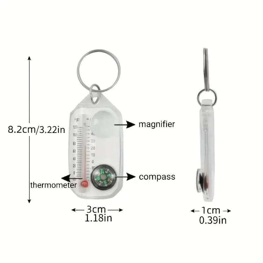3In1 Keychain With Temperature Gauge Compass And Magnifying Mirror Portable Mini Mountaineering