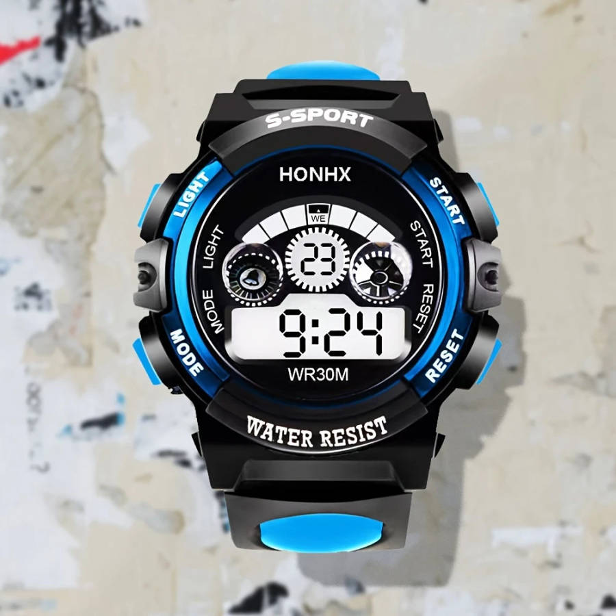 1pc Digital Sports Watch for Boys Casual Style Water Resist Electronic Movement Digital Display Plas
