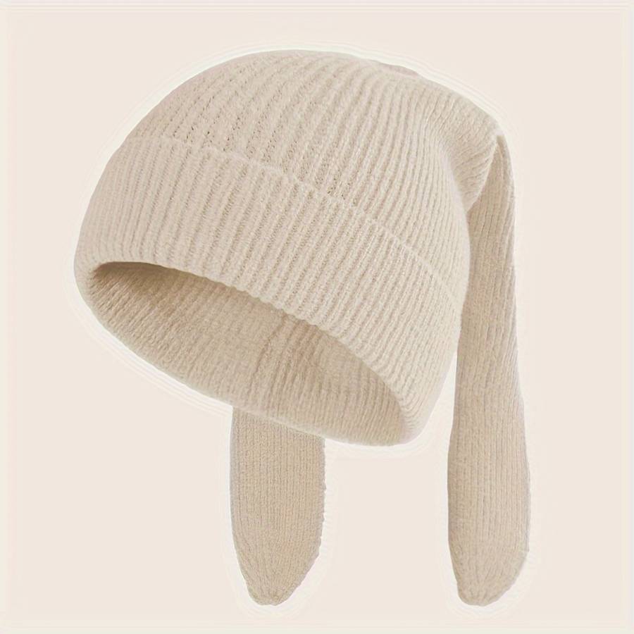 1pc Cozy Knitted Bunny Ears Beanie Hat for Women 100% Acrylic Stretchable Skull Cap with Brea