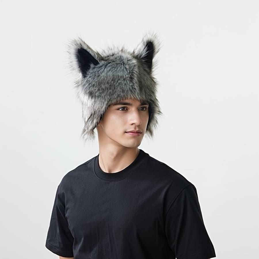 Unisex Wolf Plush Street Style Hat Animal Themed Headwear