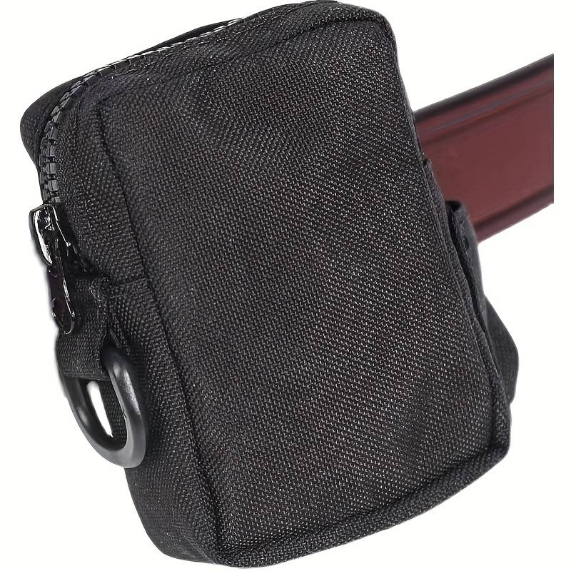1pc Outdoor Canvas Waist Bag Black Oxford Cloth Secure Zippered Coin Pouch with Clip Durable