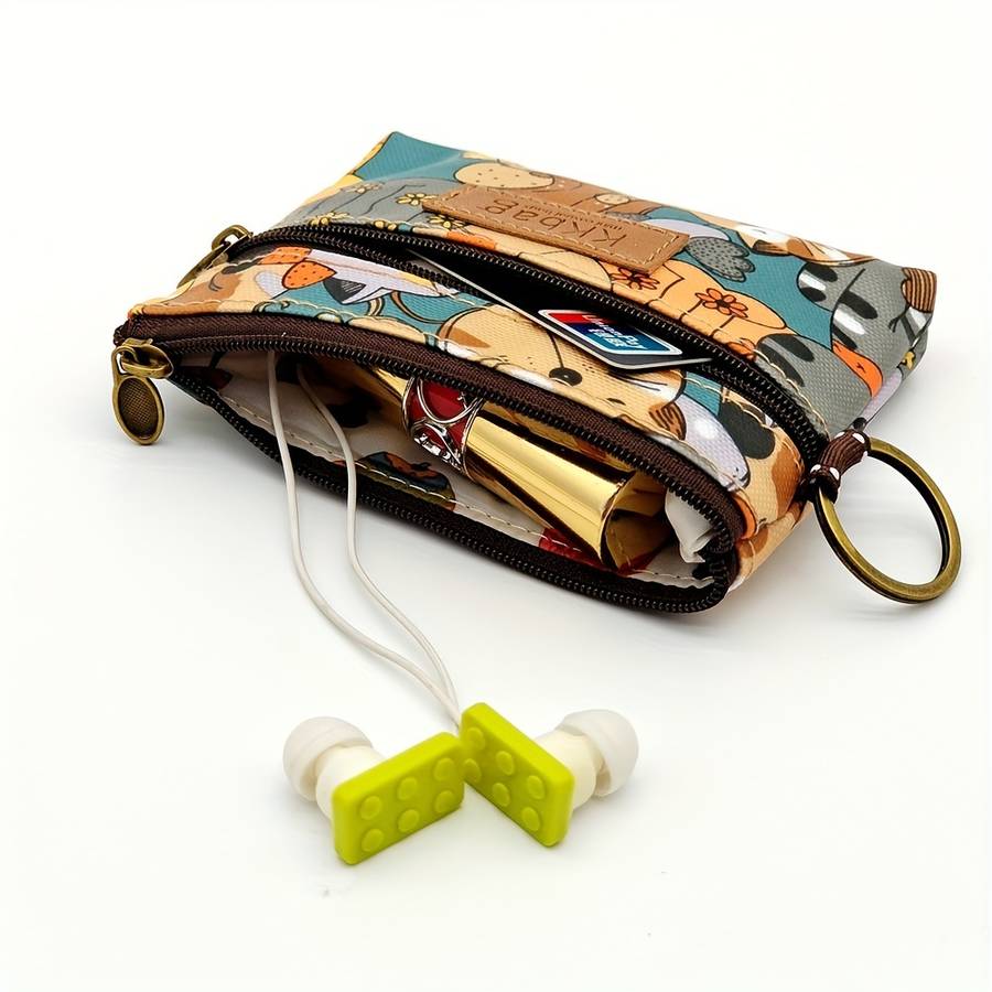 1pc KKBAG Mini Cute Cartoon Coin Purse in Beige with Colorful Animal Design Portable Credit C