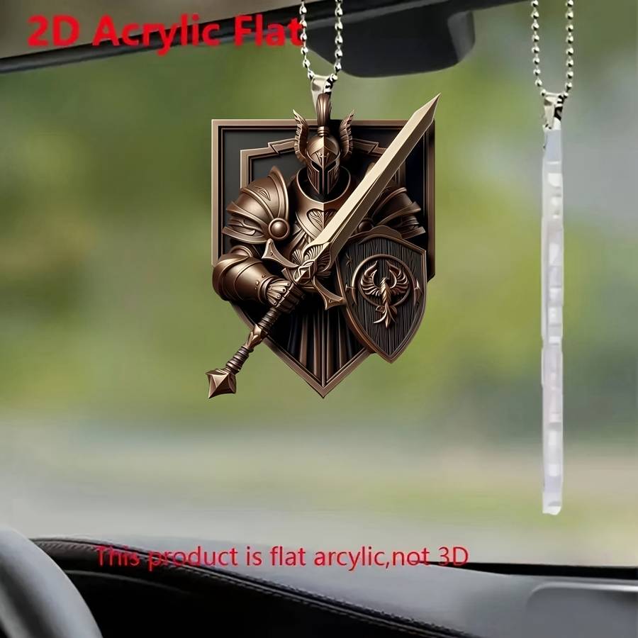 1pc 2D Flat   Vintage  Acrylic Shield Pendant Knight Sword Design Car Hanging Ornamen