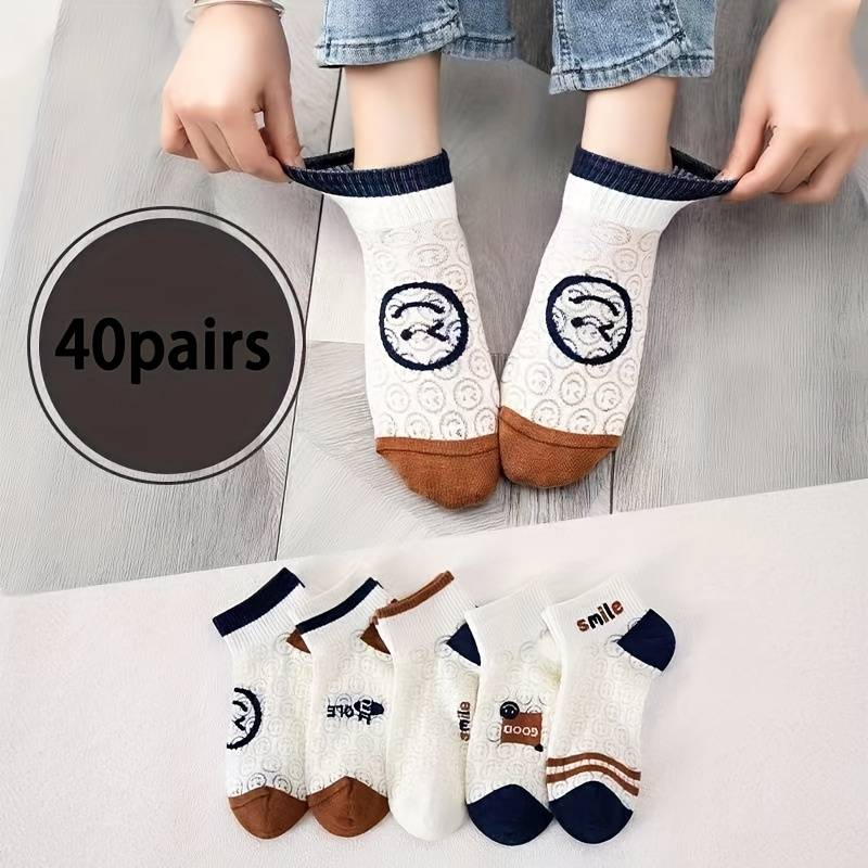 5 Pairs Of Cartoon Faces One Size High Elastic Socks