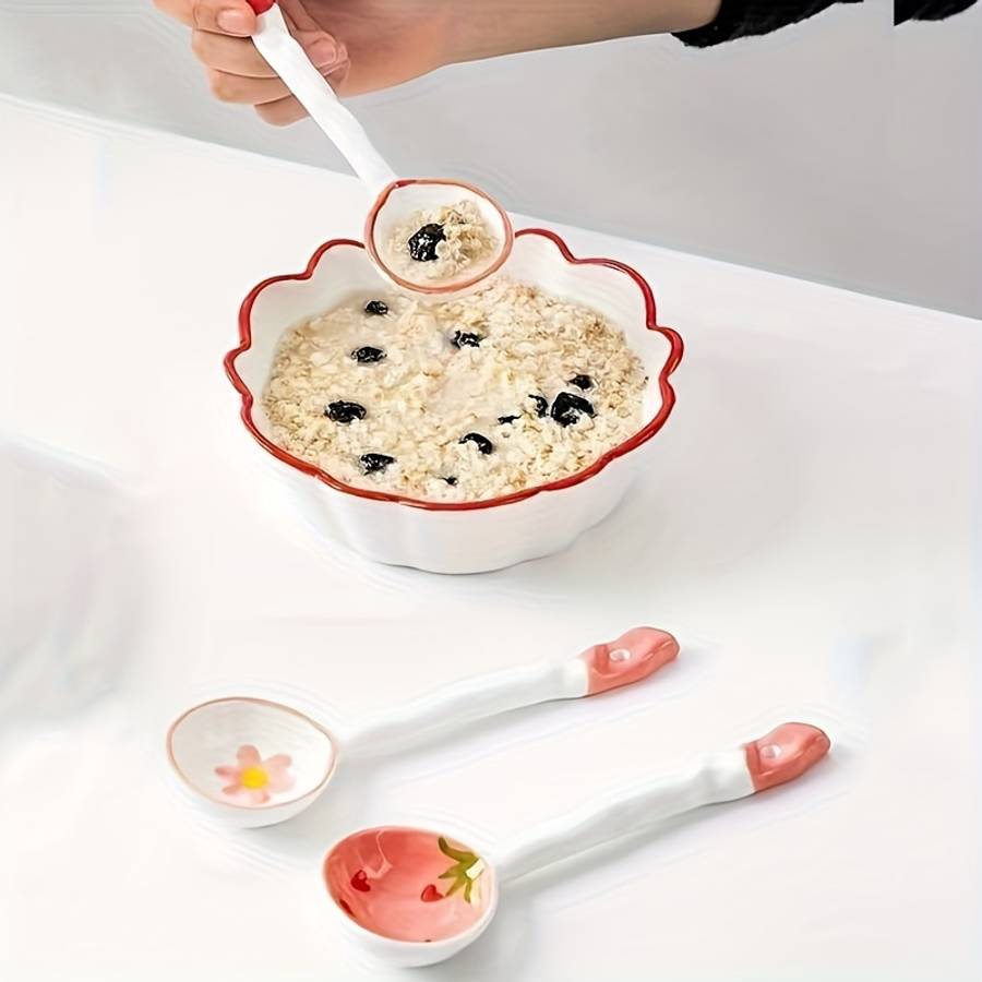 3pcs set Premium Cartoon Ceramic Spoon Set Anti mold Anti slip Antibacterial High temperat