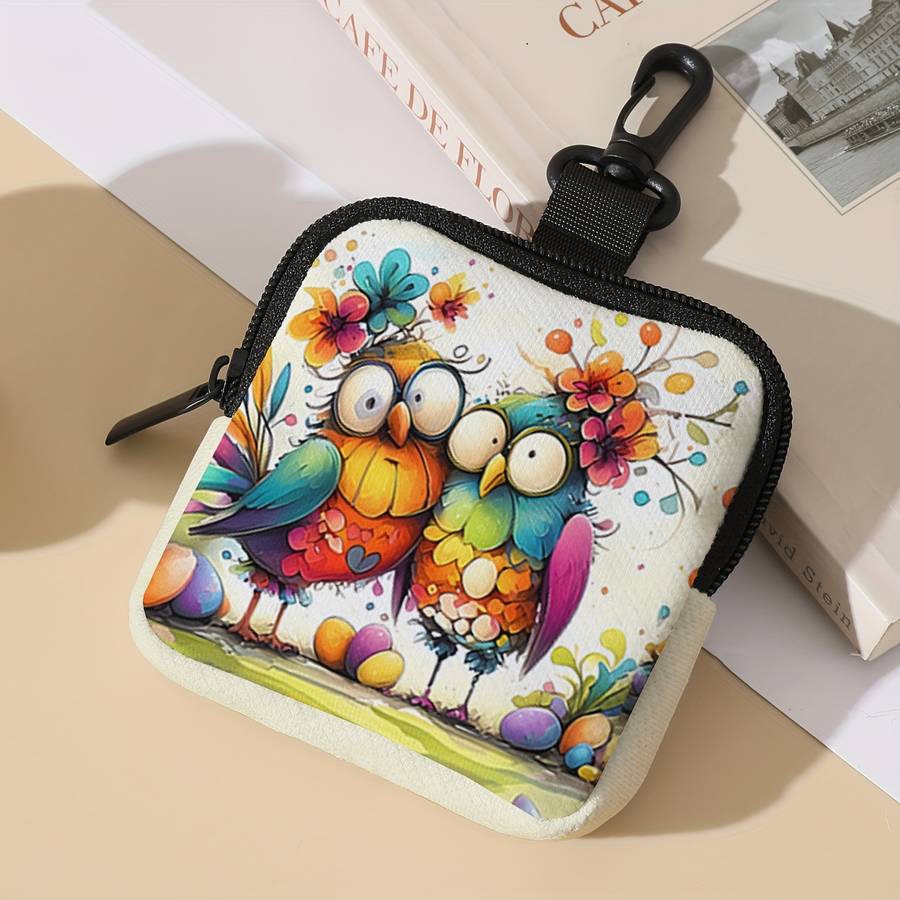 1pc Colorful Birds and Flowers Pattern Large Capacity Coin Purse Contemporary Style Polyester