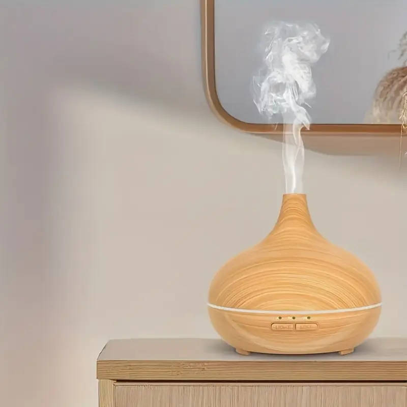 LED Aroma Diffuser with Wood Grain Design - USB-Powered Humidity Regulator & Air Freshener, Compact
