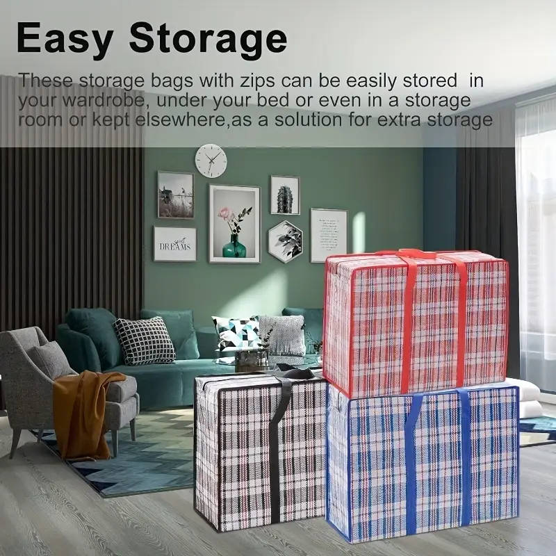 3pcs Large Moving Storage Bags Versatile Quilt Toy and Clothes Organizer with Zippers Durable Plasti