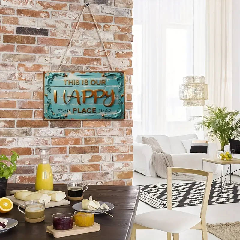 1pc Rustic Wooden Sign This Is Our Happy Place Vintage Home Decor Wall Art for Kitchen Bar Restauran