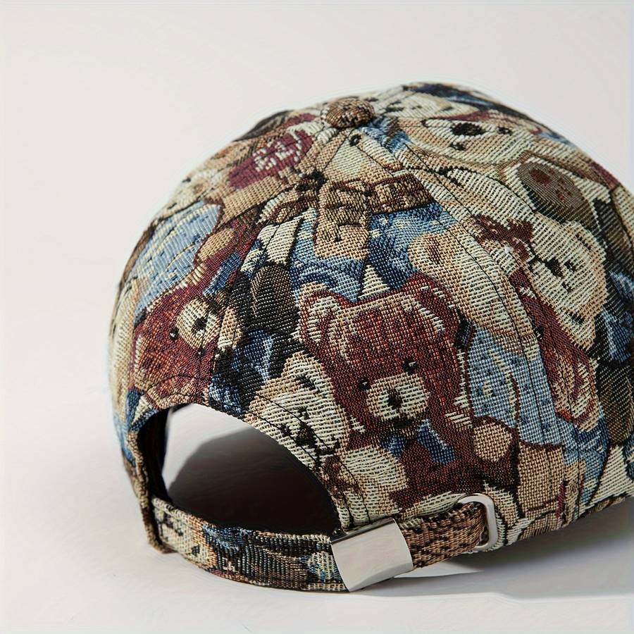 Vibrant Bear Print Unisex Cotton Baseball Cap Trendy Sun Protection Breathable Adjustable