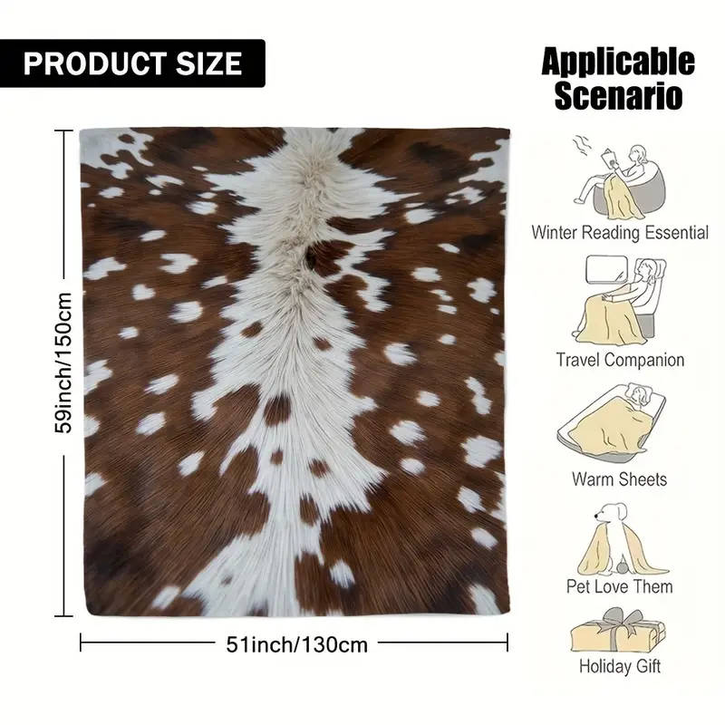 Cowhide Pattern Printed Throw Blanket - Vintage Style