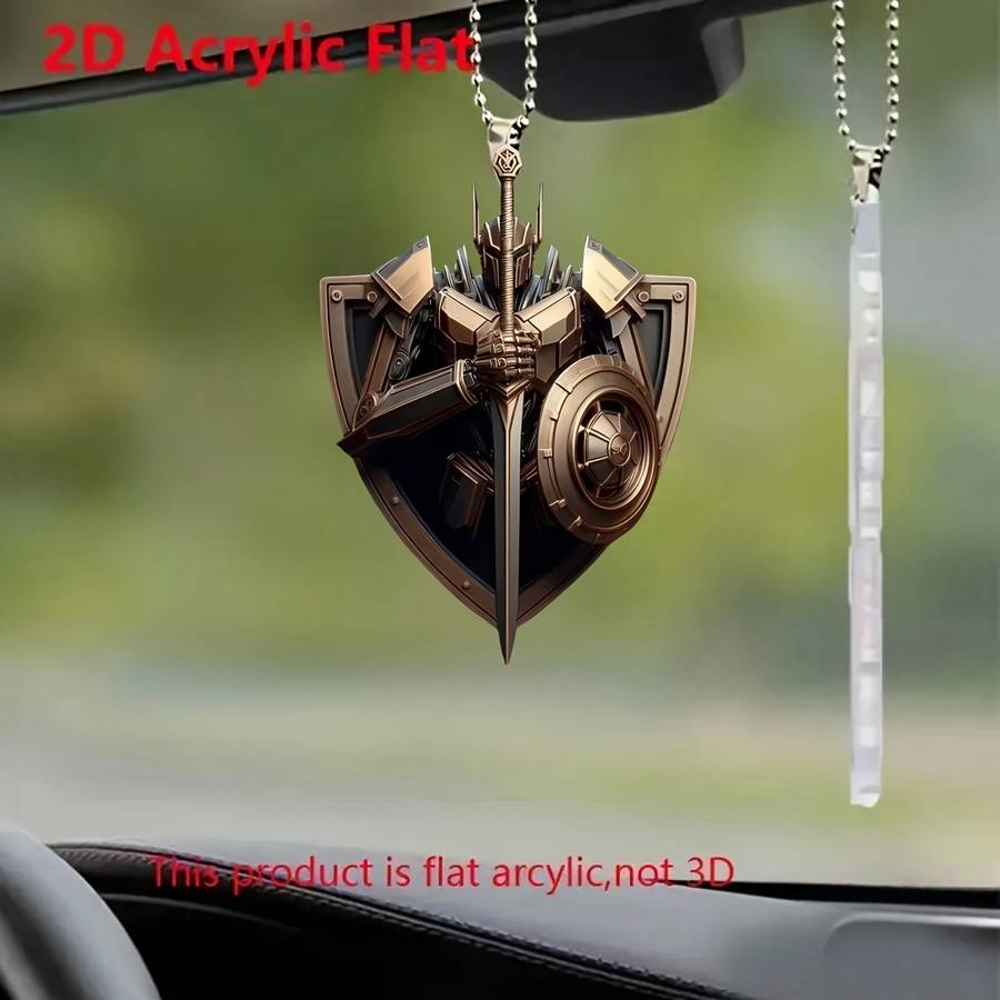 1pc 2D Flat   Vintage  Acrylic Shield Pendant Knight Sword Design Car Hanging Ornamen
