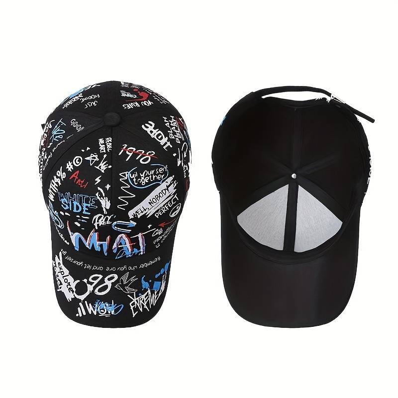 1pc Graffiti Print Hip-Hop Baseball Cap 100% Polyester Lightweight Party Hat with PVC Coating Non