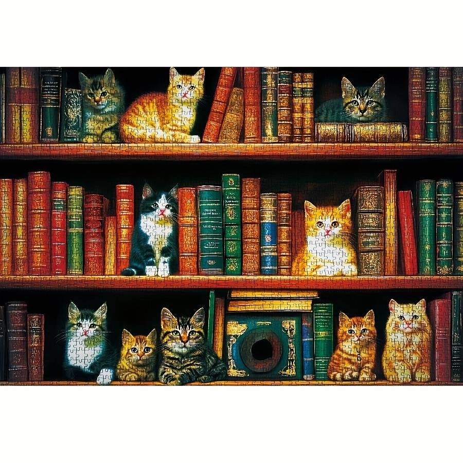 1000pcs Cat Library Jigsaw Puzzle Challenging puzzle for game night Perfect for a