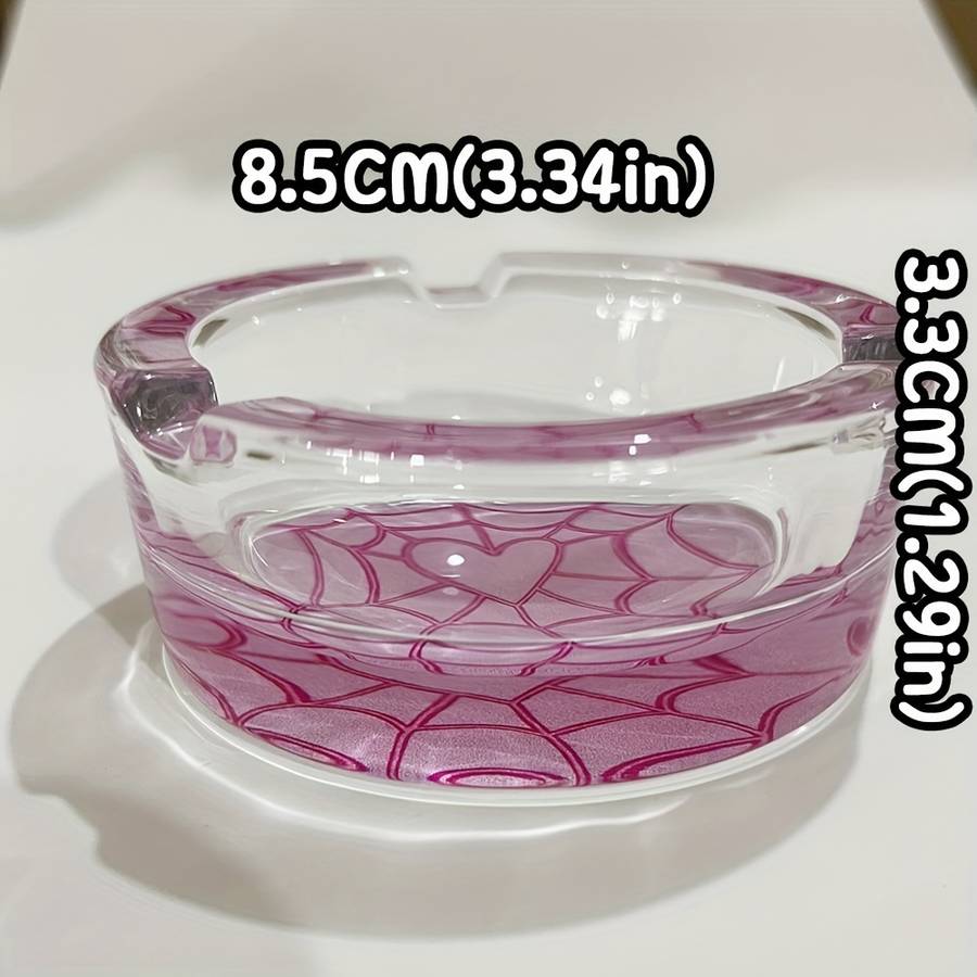 1pc Pink Spider Web Pattern Glass Ashtray 8.5CM Sweet Cute Pink Round Ashtray Creative Luxury O