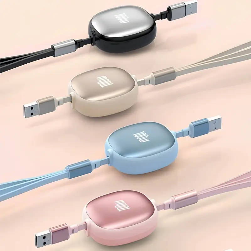 1pc 3in1 Retractable USB Charging Cable 100W Fast Charging USB to C Micro USB for iPhone 13 14 12 11