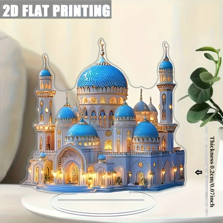 2D Flat A Vintage Acrylic Mosque Model Made Of Acrylic Featuring A Stand Multifunctional Rama
