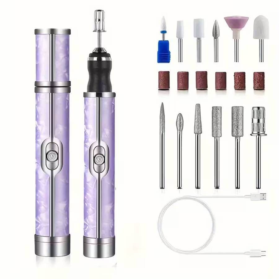 Electric Nail Drill Machine - 12 Grinding Heads Nail Machine Set