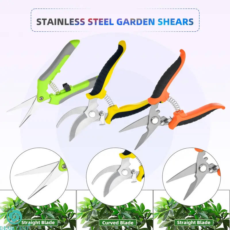 3Pack Stainless Steel Garden Pruning Shears Modern Metal Gardening Scissors Durable Trimming