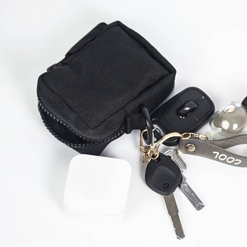 1pc Outdoor Canvas Waist Bag Black Oxford Cloth Secure Zippered Coin Pouch with Clip Durable