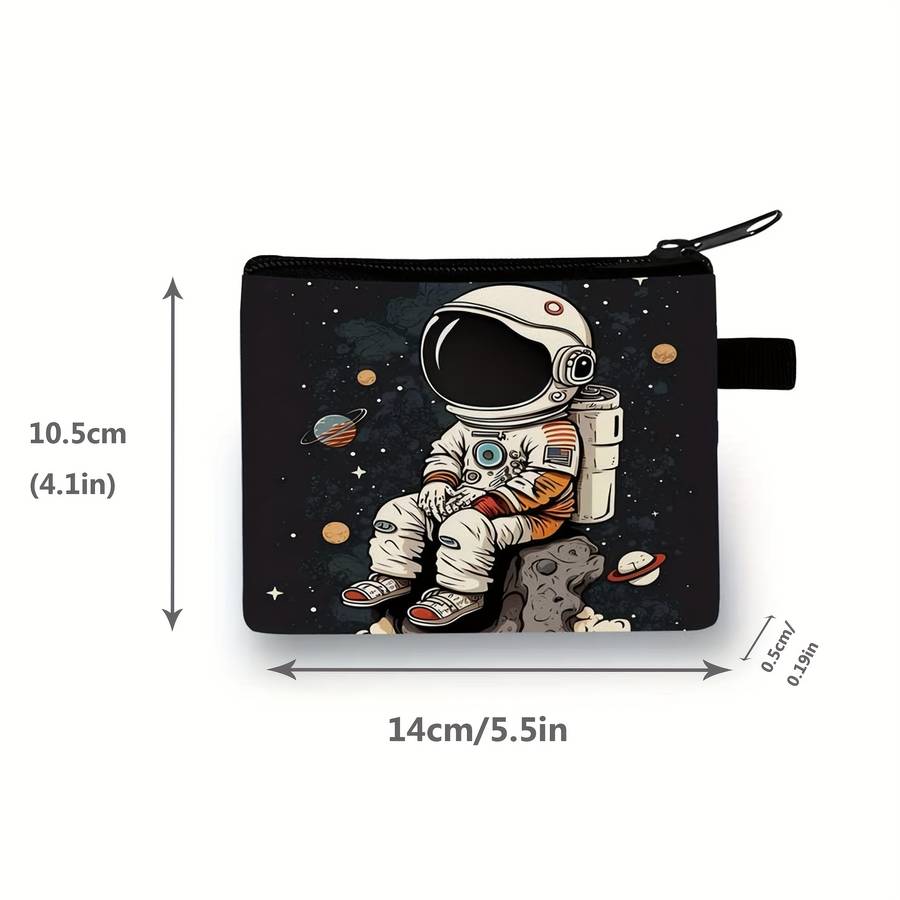 1pc Cool Astronaut Zero Wallet Durable Polyester Pouch with Vibrant Cartoon Design Hand Washable
