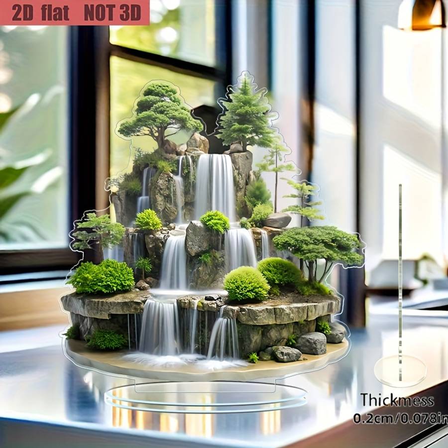 1pc 2D Flat  Acrylic Crystal Waterfall Mountain and Tree Desktop Decoration Set Versatile Home The