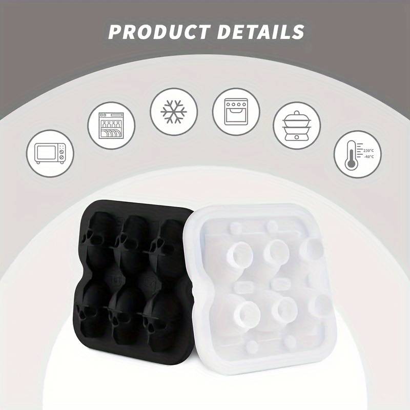 6-Grid Skull Ice Cube Mold Silicone Skull Ice Tray Halloween Ice Cube Mold Jelly Candy Ice