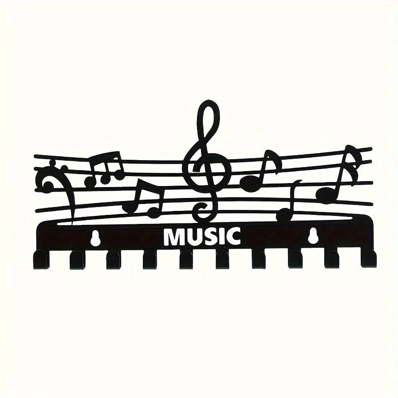 1pc Black Iron Music Note Key Hook Rack Multifunctional Wall-Mounted Storage Organizer Painted Fin