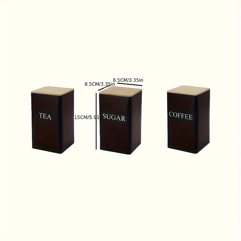 LDQ Set of 3 Iron Kitchen Canisters with Wooden Lids Washable Uncharged Engraved Label Stor