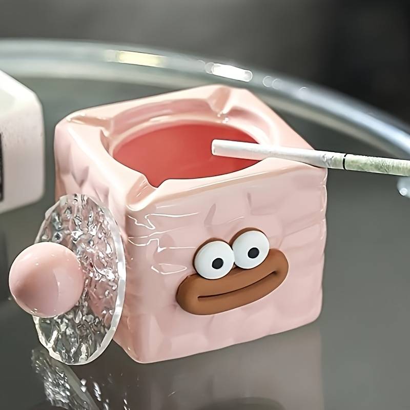 1pc Creative Cute Ceramic Ashtray Square Shape Contemporary Style High-end Tabletop Decoration