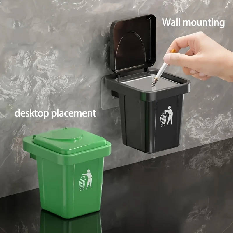 1pc LDQ Stainless Steel Wall-Mounted Ashtray with Red Lid No Drilling Required Modern Square Design